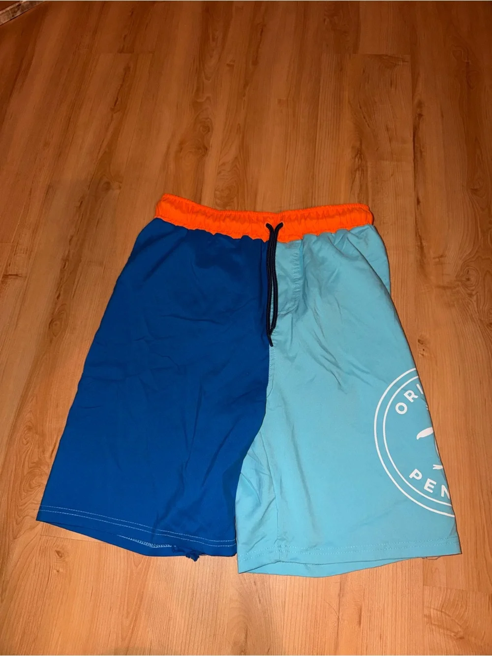 Original Penguin Men's Swim Trunks with Bright Orange Waistband and White Liner